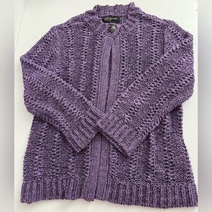 Jones New York Collection Purple Open Knit Button Front Cardigan Sweater